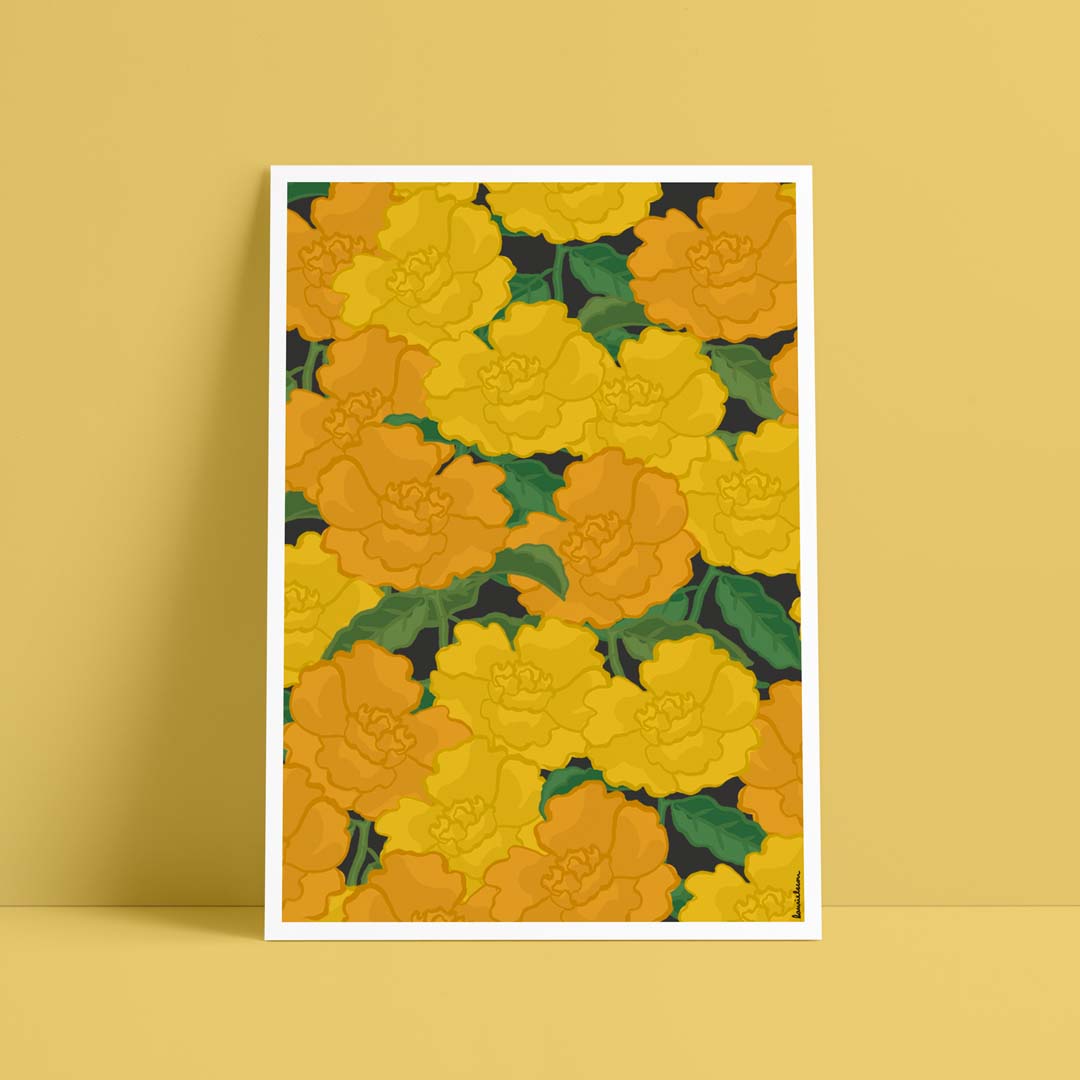 Affiche A4 fleurs jaune et orange