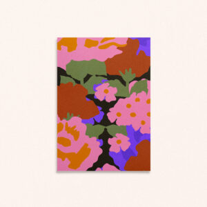 Mini affiche A6 florale et colorée Fleurs roses